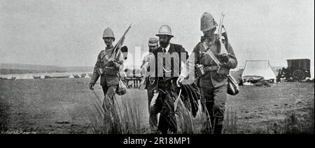 La guerra dei boeri, conosciuta anche come la seconda guerra dei boeri, la guerra sudafricana e la guerra anglo-boera. Questa immagine mostra: Catturato Boer Spies: Uno dei quali era un ministro tedesco. Foto originale di "Navy and Army", c1899. Foto Stock