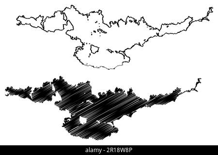 Illustrazione vettoriale della mappa del lago Hjalmaren o Jalmaren (Regno di Svezia), schizzo di scrittura Hjälmaren o mappa di Jälmaren Illustrazione Vettoriale