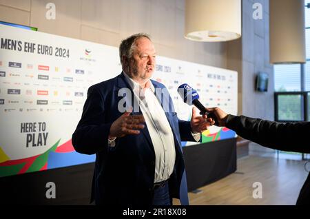 Andreas MICHELMANN (DHB, presidente) durante un'intervista, ARD; WDR, pallamano, pareggio per il Campionato europeo 2024, il 10th maggio 2023 a Duesseldorf/Germania. Foto Stock