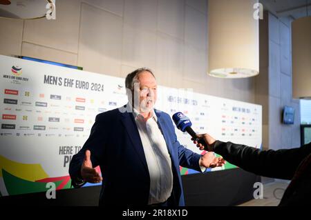 Andreas MICHELMANN (DHB, presidente) durante un'intervista, ARD; WDR, pallamano, pareggio per il Campionato europeo 2024, il 10th maggio 2023 a Duesseldorf/Germania. Foto Stock