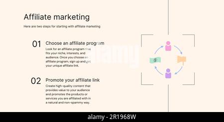 Banner di marketing della filiale su sfondo chiaro. Banner di marketing elegante con testo nero e icone colorate per il business e il marketing Illustrazione Vettoriale