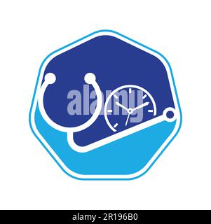 Modello di disegno del logo del vettore di tempo medico. Concetto di logo sanitario e medico o farmaceutico. Illustrazione Vettoriale