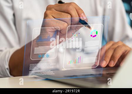 Grafico aziendale analisi di marketing digitale dashboard e grafici gestione dei big data utilizzano il lavoro dei notebook, il concetto di strategia aziendale, le informazioni sulle prestazioni Foto Stock