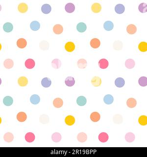 I cerchi conferiscono un motivo senza cuciture. Pois color pastello su sfondo bianco. Astratto colorato sfondo coriandoli. Vettore festa Illustrazione Vettoriale