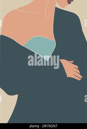 Donna incinta in piedi e con pancia in mano poster estetico. Maternità Illustrazione Vettoriale