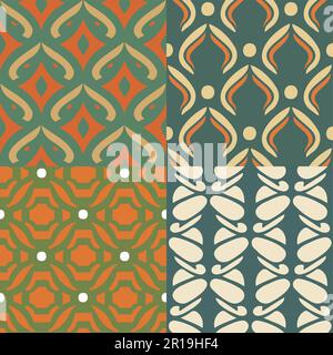 Set di quattro pattern senza giunture con ornamento geometrico astratto. Illustrazione vettoriale. Illustrazione Vettoriale