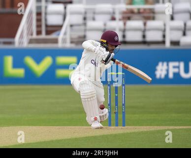 NORTHAMPTON, INGHILTERRA 12-Maggio 2023 : Saif Zaibo del NorthamptonshireDay 2 del LV= incontro del campionato della contea di assicurazione tra Northamptonshire Vs Nottinghamshire al terreno della contea a Northampton, Inghilterra. Credit: PATRICK ANTHONISZ/Alamy Live News Foto Stock