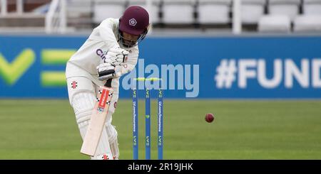 NORTHAMPTON, INGHILTERRA 12-2023 maggio: Saif Zaibo del Northamptonshire giorno 2 del LV= incontro del campionato della contea di assicurazione tra Northamptonshire Vs Nottinghamshire al terreno della contea a Northampton, Inghilterra. Credit: PATRICK ANTHONISZ/Alamy Live News Foto Stock