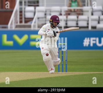 NORTHAMPTON, INGHILTERRA 12-2023 maggio: Saif Zaibo del Northamptonshire giorno 2 del LV= incontro del campionato della contea di assicurazione tra Northamptonshire Vs Nottinghamshire al terreno della contea a Northampton, Inghilterra. Credit: PATRICK ANTHONISZ/Alamy Live News Foto Stock