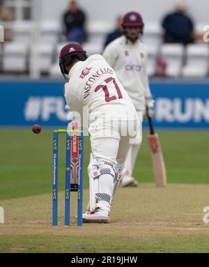 NORTHAMPTON, INGHILTERRA 12-2023 maggio: Ricardo Vasconcelos del Northamptonshire giorno 2 del LV= incontro del campionato della contea di assicurazione tra Northamptonshire Vs Nottinghamshire al County Ground di Northampton, Inghilterra. Credit: PATRICK ANTHONISZ/Alamy Live News Foto Stock