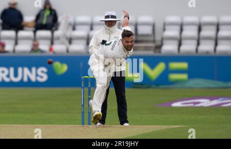 NORTHAMPTON, INGHILTERRA 12-2023 maggio: DANE PATERSON di Nottinghamshire giorno 2 del LV= incontro del campionato della contea di assicurazione tra Northamptonshire Vs Nottinghamshire al County Ground di Northampton, Inghilterra. Credit: PATRICK ANTHONISZ/Alamy Live News Foto Stock