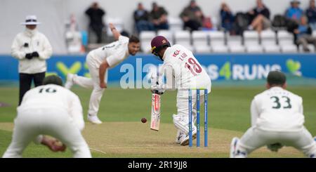 NORTHAMPTON, INGHILTERRA 12-2023 maggio: Saif Zaibo del Northamptonshire in azione battendo giorno 2 del LV= incontro di campionato della contea di assicurazione fra Northamptonshire Vs Nottinghamshire al terreno della contea a Northampton, Inghilterra. Credit: PATRICK ANTHONISZ/Alamy Live News Foto Stock