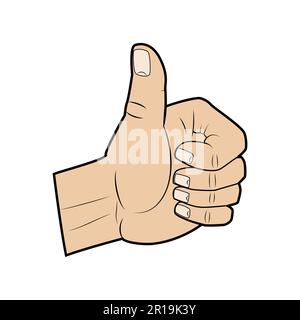 Mano con il pollice verso l'alto. Illustrazione vettoriale isolata su sfondo bianco. Illustrazione Vettoriale