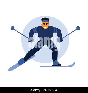 Sciatore sugli sci. Sport invernali. Illustrazione vettoriale in stile piatto Illustrazione Vettoriale