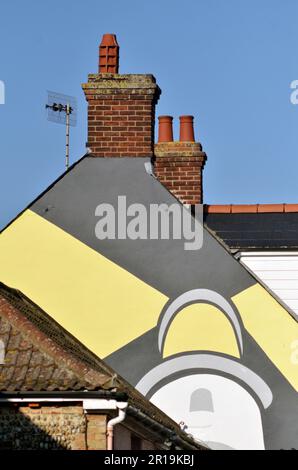 murale del faro dipinto sul lato dell'edificio aldeburgh suffolk inghilterra Foto Stock