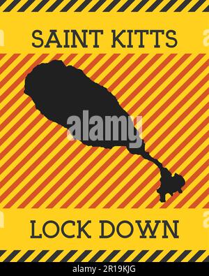 Cartello di blocco Saint Kitts. Icona gialla di pericolo pandemico dell'isola. Illustrazione vettoriale. Illustrazione Vettoriale
