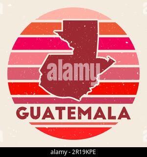 Guatemala logo. Firma con la mappa del paese e strisce colorate, illustrazione vettoriale. Può essere utilizzato come insegna, logotipo, etichetta, adesivo o badge di t Illustrazione Vettoriale