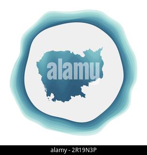 Logo Cambogia. Distintivo del paese. Segno circolare a strati intorno alla forma di confine della Cambogia. Sorprendente illustrazione vettoriale. Illustrazione Vettoriale