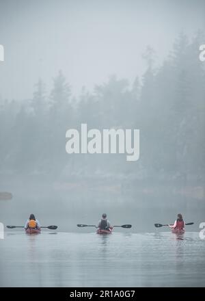 Tre amici in kayak a Lunenburg. Foto Stock