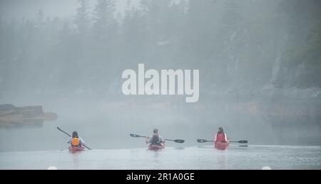 Tre amici in kayak a Lunenburg. Foto Stock