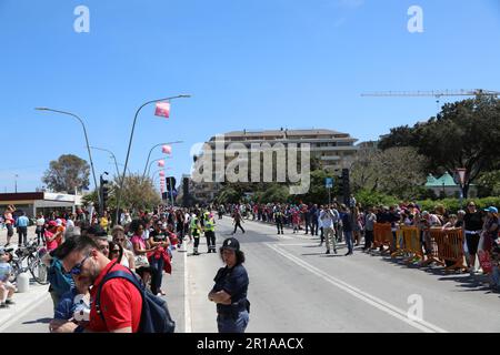 Pescara Italia, 05 07 2023 arrivo del giro d’Italia 2023 a Pescara: Remco Evenepoel vince la prima tappa e indossa la maglia rosa. Foto Stock