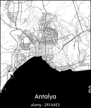 Mappa della città Asia Turchia Antalya illustrazione vettoriale Illustrazione Vettoriale