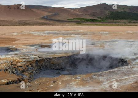 Sorgenti di fango geotermiche in Islanda con vasi di fango bollenti Foto Stock