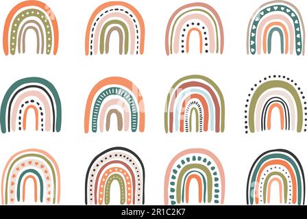 Carino Boho Rainbows. Baby Boho Rainbows Bambini Nursery elementi di design. Illustrazione vettoriale. Illustrazione Vettoriale