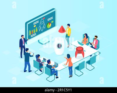 Vettore di persone d'affari brainstorming nuove idee start up in un ufficio Illustrazione Vettoriale