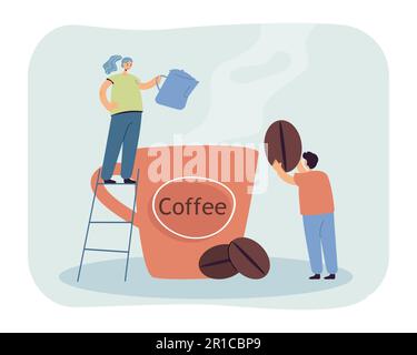 Gente minuscola che fa il caffè Illustrazione Vettoriale
