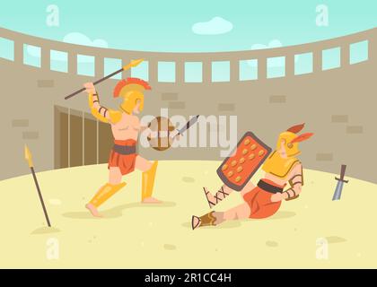 Due guerrieri corazzati romani combattono con le spade in arena Illustrazione Vettoriale
