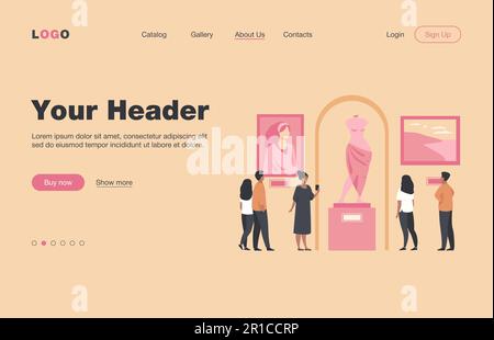 Visitatori del museo a piedi nella galleria d'arte Illustrazione Vettoriale