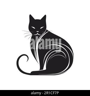 Silhouette Cat, logo isolato su sfondo bianco. Illustrazione vettoriale Illustrazione Vettoriale