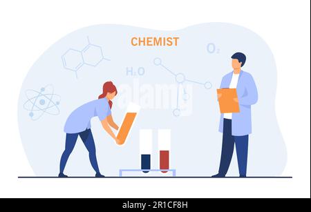 Chimici di cartone animato che conducono l'esperimento Illustrazione Vettoriale