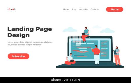 Cartoon piccoli programmatori e programmatori che lavorano con i computer Illustrazione Vettoriale