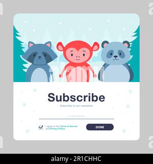Iscriviti a cartoon vettore modello mailout con gli animali Illustrazione Vettoriale