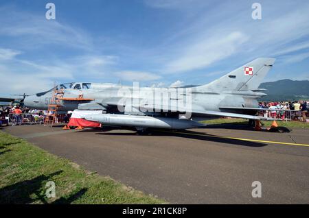 Zeltweg, Austria - 03 settembre 2022: Mostra aerea pubblica in Stiria chiamata Airpower 22, visualizzazione statica con Sukhoi su-22 Foto Stock