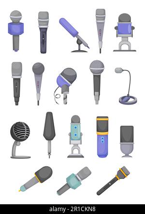 Diversi tipi di microfoni set di illustrazioni vettoriali Illustrazione Vettoriale