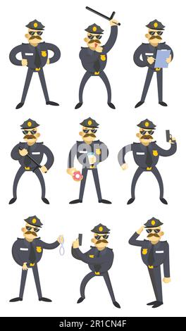 Set di simpatici poliziotti americani Illustrazione Vettoriale