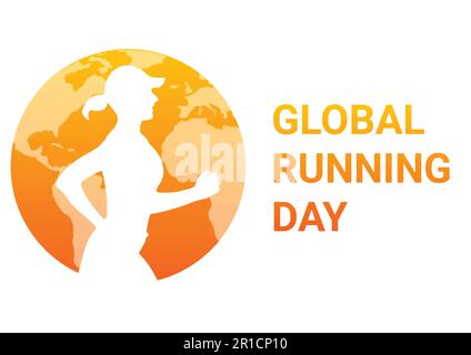 Giornata di corsa globale. Illustrazione vettoriale. Silhouette di una donna che corre sullo sfondo del globo. Illustrazione Vettoriale