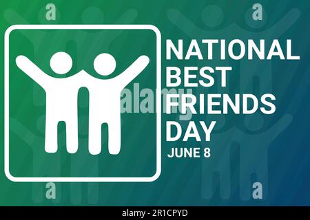 Poster tipografico del National Best Friends Day con le silhouette delle persone su sfondo verde. Giugno 8. Illustrazione vettoriale Illustrazione Vettoriale