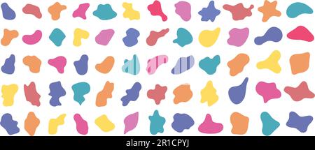 Forme di blob di colore. Forme liquide amorfe astratte, maschere organiche casuali e set di elementi vettoriali di sfondo versatili Illustrazione Vettoriale