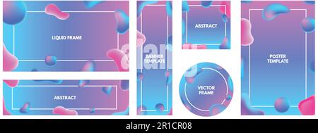 Modello di disegno blob astratto. Sfondi per striscioni e poster a gradiente liquido, stampa di montagne russe e set vettoriale a cornice moderno Illustrazione Vettoriale