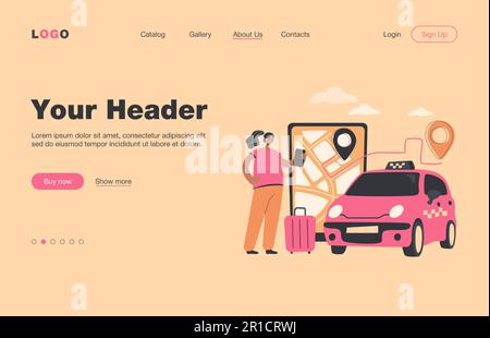 Persona che ordina il taxi all'aeroporto online Illustrazione Vettoriale