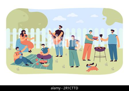 Personaggi dei fumetti che si godono bbq party Illustrazione Vettoriale