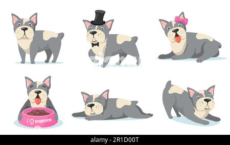 Cute piccole immagini piatte del bulldog francese per il disegno di fotoricettore Illustrazione Vettoriale