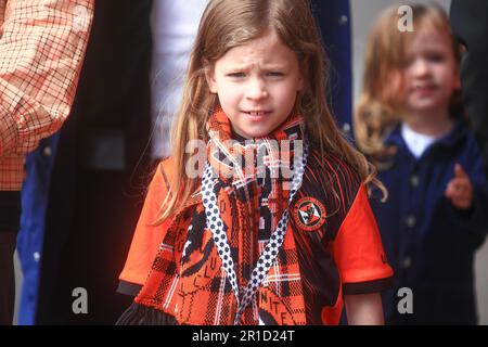 13th maggio 2023; Tannadice Park, Dundee, Scozia: Scottish Premiership Football, Dundee United contro Ross County; Un giovane fan di Dundee United Foto Stock