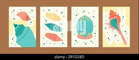 Collezione luminosa di illustrazioni di conchiglia Illustrazione Vettoriale