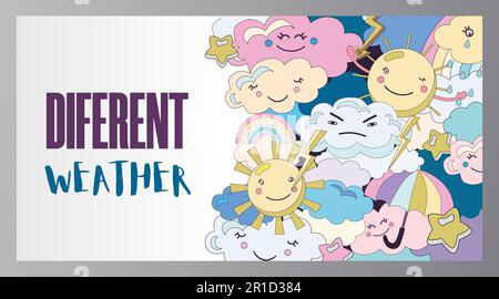 Illustrazione vettoriale di cartoni animati di poster meteorologici diversi Illustrazione Vettoriale