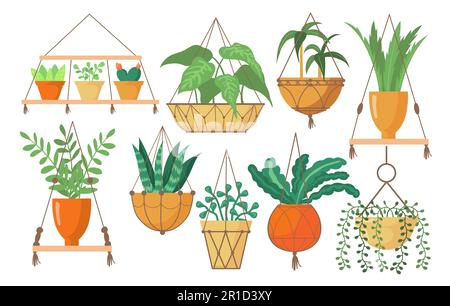 Allegri creativi e luminosi per piante in vasi immagini piatte Illustrazione Vettoriale